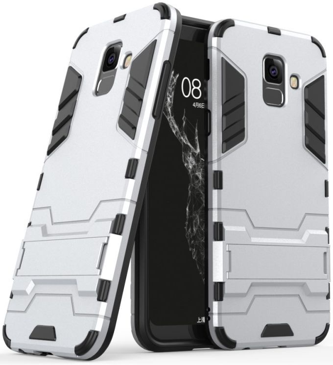 Samsung Galaxy A6 Hybride Stand Hoesje Zilver afbeelding 5
