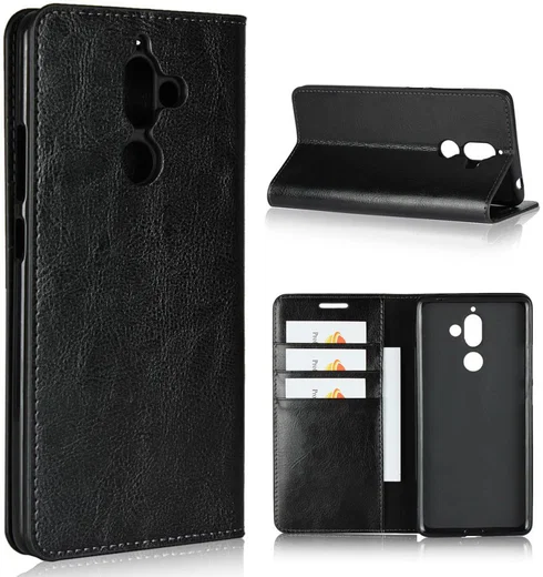 Nokia 7 Plus Echt Leren Book Case Hoesje Zwart afbeelding 9