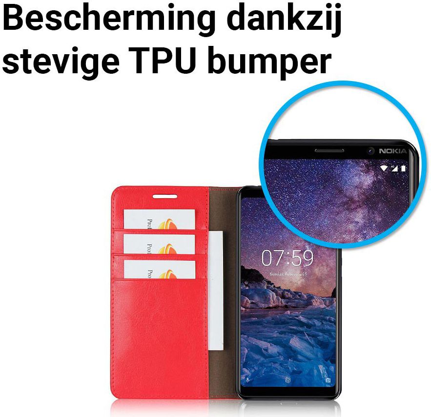 Nokia 7 Plus Echt Leren Book Case Hoesje Rood afbeelding 3