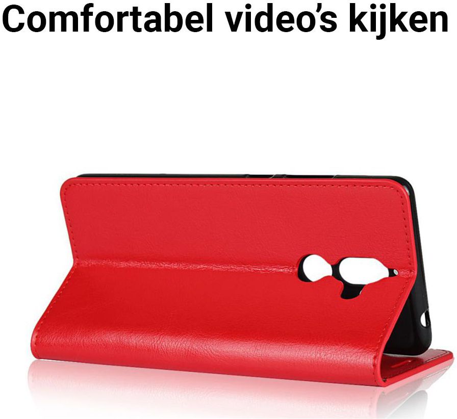 Nokia 7 Plus Echt Leren Book Case Hoesje Rood afbeelding 4