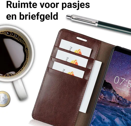 Nokia 7 Plus Echt Leren Book Case Hoesje Bruin afbeelding 3