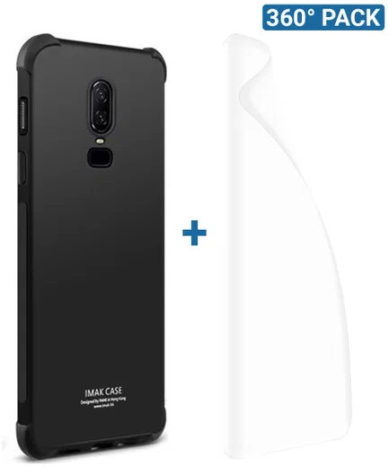 IMAK OnePlus 6 Hoesje Flexibel TPU met Screenprotector Metaal Zwart afbeelding 1