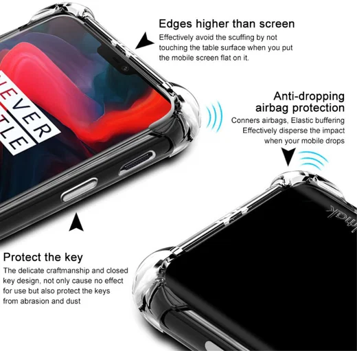 IMAK OnePlus 6 Hoesje Flexibel TPU met Screenprotector Metaal Zwart afbeelding 4