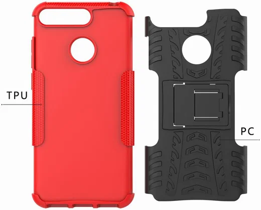 Huawei Y6 (2018) Hybride Hoesje met Kickstand Rood afbeelding 3