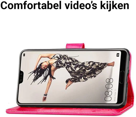 Huawei P20 Pro Portemonnee Hoesje met Bloem Print Roze afbeelding 5