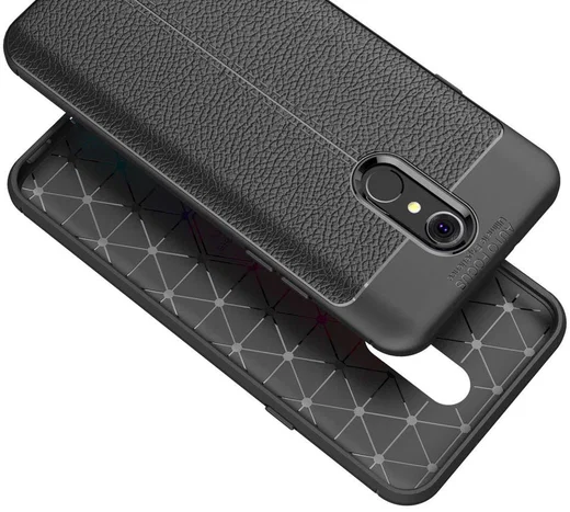 LG Q7 Hoesje met Leren Textuur Zwart afbeelding 4