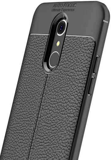 LG Q7 Hoesje met Leren Textuur Zwart afbeelding 5
