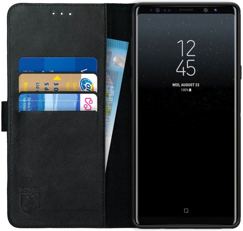 Rosso Deluxe Samsung Galaxy Note 9 Hoesje Echt Leer Book Case Zwart afbeelding 1