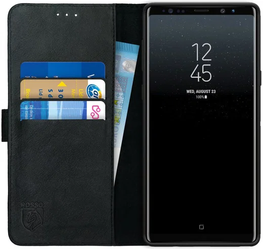 Rosso Deluxe Samsung Galaxy Note 9 Hoesje Echt Leer Book Case Zwart afbeelding 1