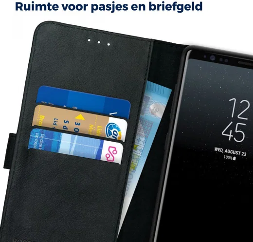 Rosso Deluxe Samsung Galaxy Note 9 Hoesje Echt Leer Book Case Zwart afbeelding 4