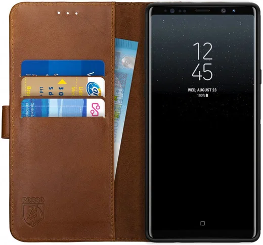 Rosso Deluxe Samsung Galaxy Note 9 Hoesje Echt Leer Book Case Bruin afbeelding 1