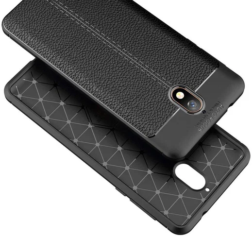 Nokia 3.1 Hoesje met Kunstleer Coating Zwart afbeelding 4