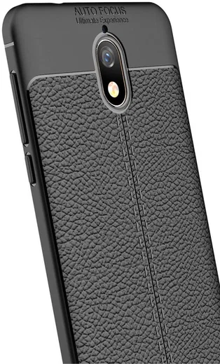 Nokia 3.1 Hoesje met Kunstleer Coating Zwart afbeelding 5