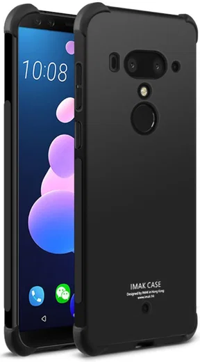 IMAK HTC U12+ Hoesje Flexibel TPU met Screenprotector Metaal Zwart afbeelding 2