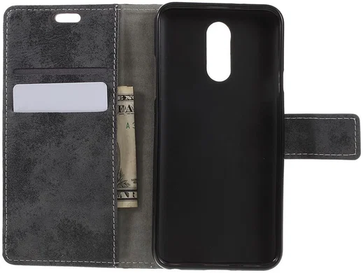 LG Q7 Vintage Portemonnee Hoesje Grijs afbeelding 1