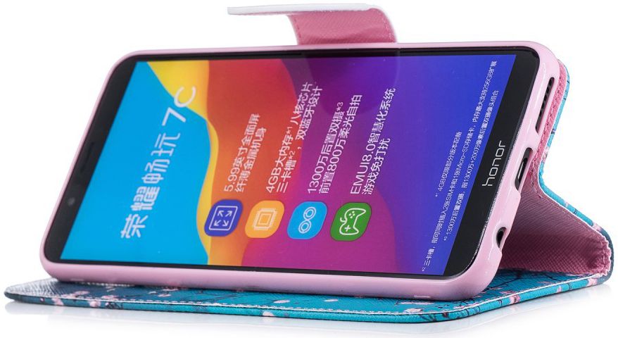 Huawei Y7 (2018) Portemonnee Hoesje met Boom Print Blauw afbeelding 5