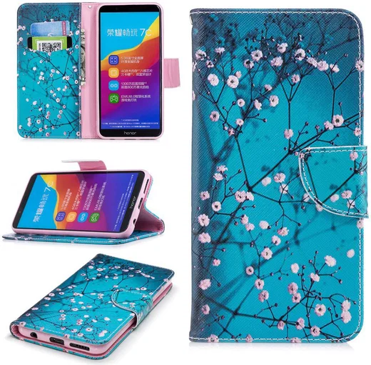 Huawei Y7 (2018) Portemonnee Hoesje met Boom Print Blauw afbeelding 8