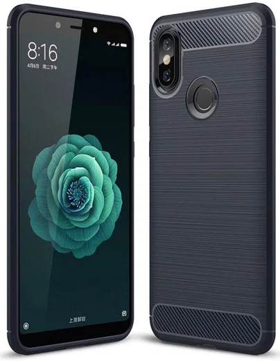 Xiaomi Mi A2 Geborsteld TPU Hoesje Blauw afbeelding 1