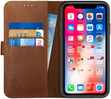 Rosso Deluxe Apple iPhone XR Hoesje Echt Leer Book Case Bruin