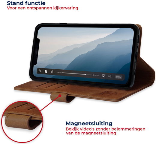 Rosso Deluxe Apple iPhone XR Hoesje Echt Leer Book Case Bruin afbeelding 5