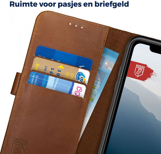 Rosso Deluxe Apple iPhone XR Hoesje Echt Leer Book Case Bruin afbeelding 4