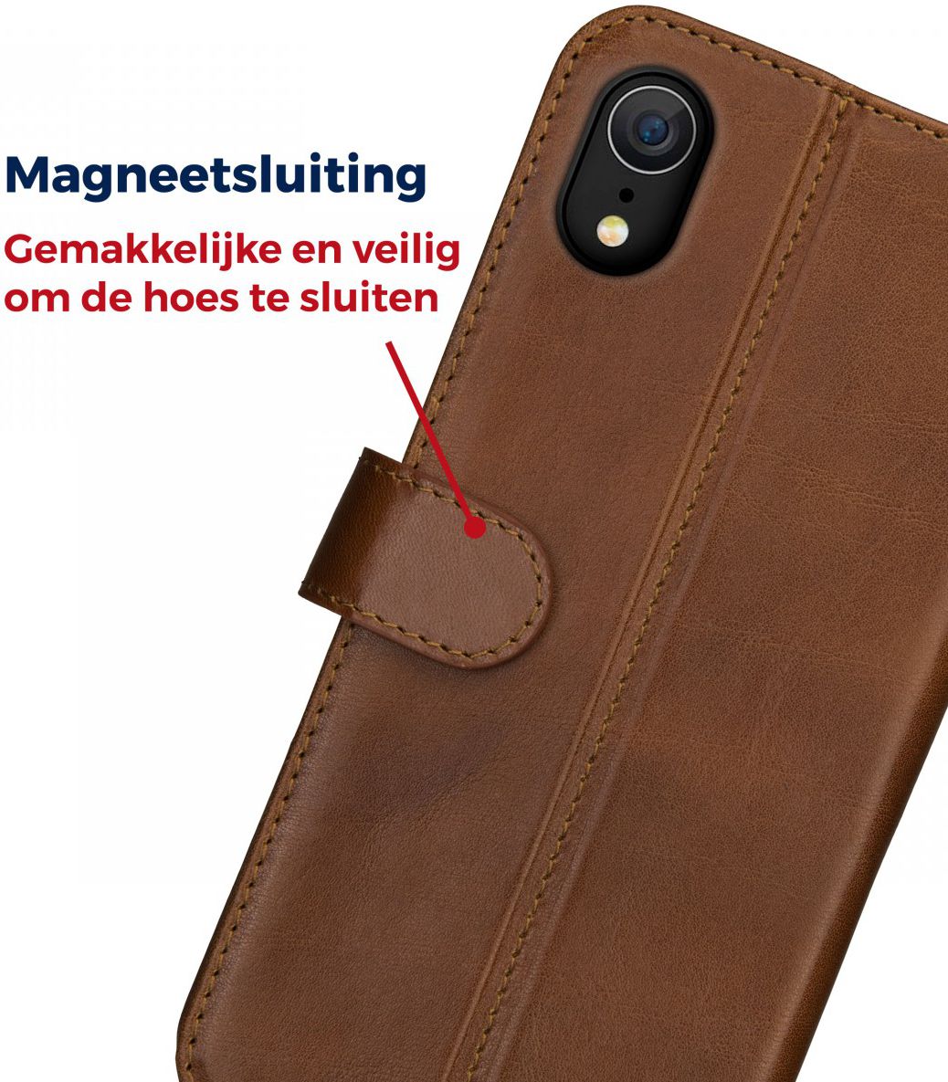 Rosso Deluxe Apple iPhone XR Hoesje Echt Leer Book Case Bruin afbeelding 6
