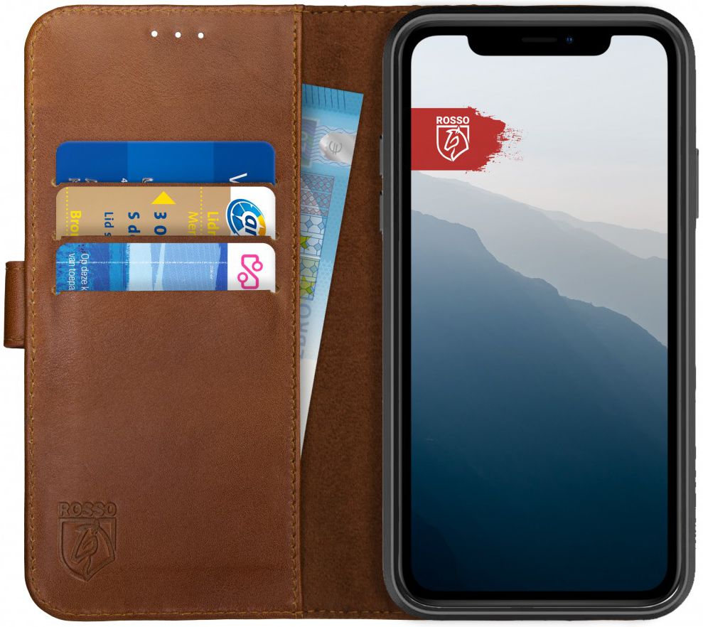 Rosso Deluxe Apple iPhone XR Hoesje Echt Leer Book Case Bruin afbeelding 12