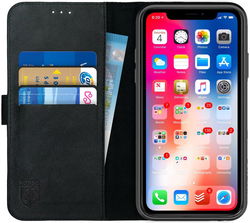 Rosso Deluxe Apple iPhone XR Hoesje Echt Leer Book Case Zwart afbeelding