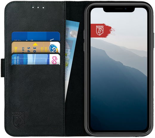 Rosso Deluxe Apple iPhone XR Hoesje Echt Leer Book Case Zwart afbeelding 11