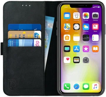 Rosso Deluxe Apple iPhone XS Max Hoesje Echt Leer Book Case Zwart