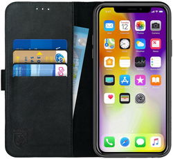 Rosso Deluxe Apple iPhone XS Max Hoesje Echt Leer Book Case Zwart afbeelding