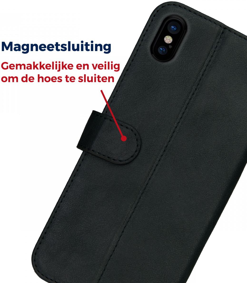 Rosso Deluxe Apple iPhone XS Max Hoesje Echt Leer Book Case Zwart afbeelding 6
