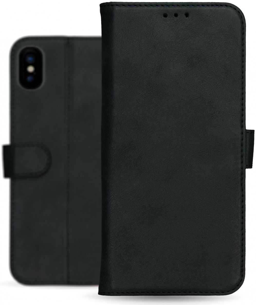 Rosso Deluxe Apple iPhone XS Max Hoesje Echt Leer Book Case Zwart afbeelding 14