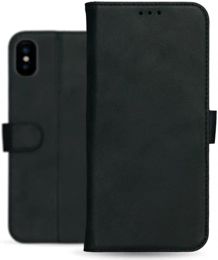 Rosso Deluxe Apple iPhone XS Max Hoesje Echt Leer Book Case Zwart afbeelding 14