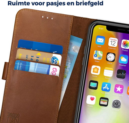 Rosso Deluxe Apple iPhone XS Max Hoesje Echt Leer Book Case Bruin afbeelding 5