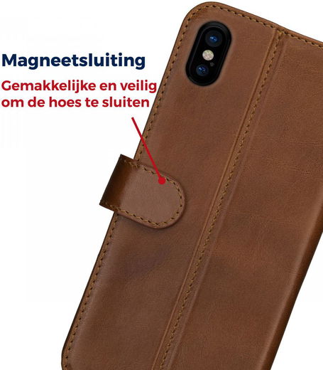 Rosso Deluxe Apple iPhone XS Max Hoesje Echt Leer Book Case Bruin afbeelding 8