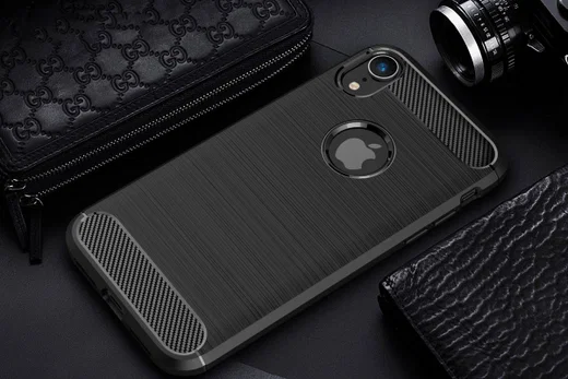Apple iPhone XR Geborsteld TPU Hoesje Zwart afbeelding 2