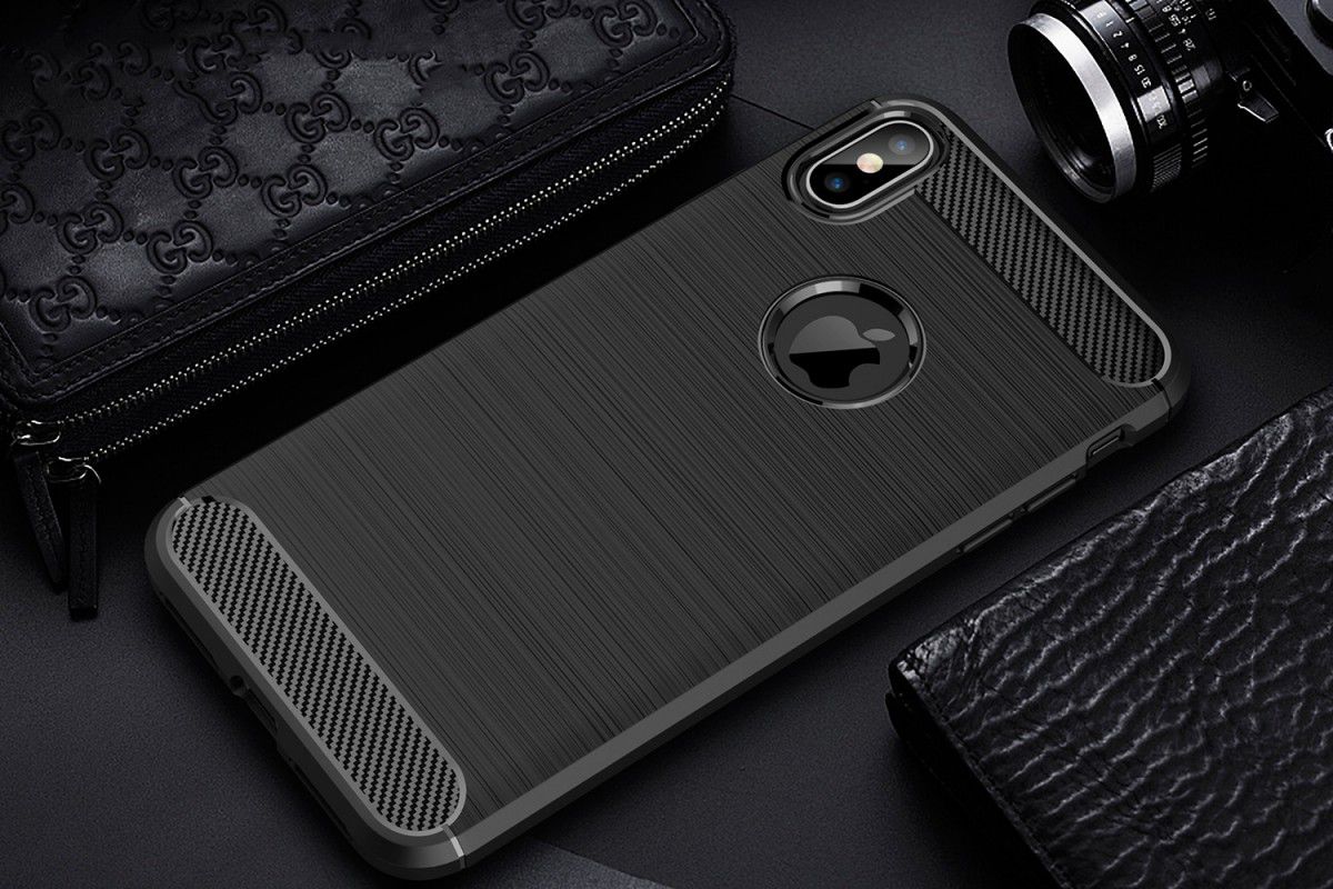 Apple iPhone XS Max Geborsteld TPU Hoesje Zwart afbeelding 2