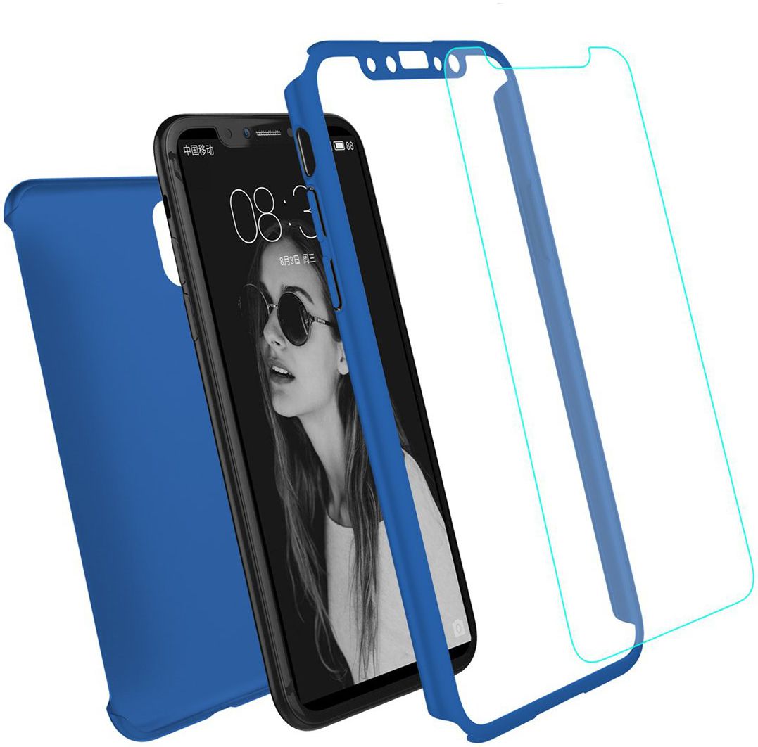 Apple iPhone XS Max Full Cover Hard Case met Tempered Glass Blauw afbeelding 1