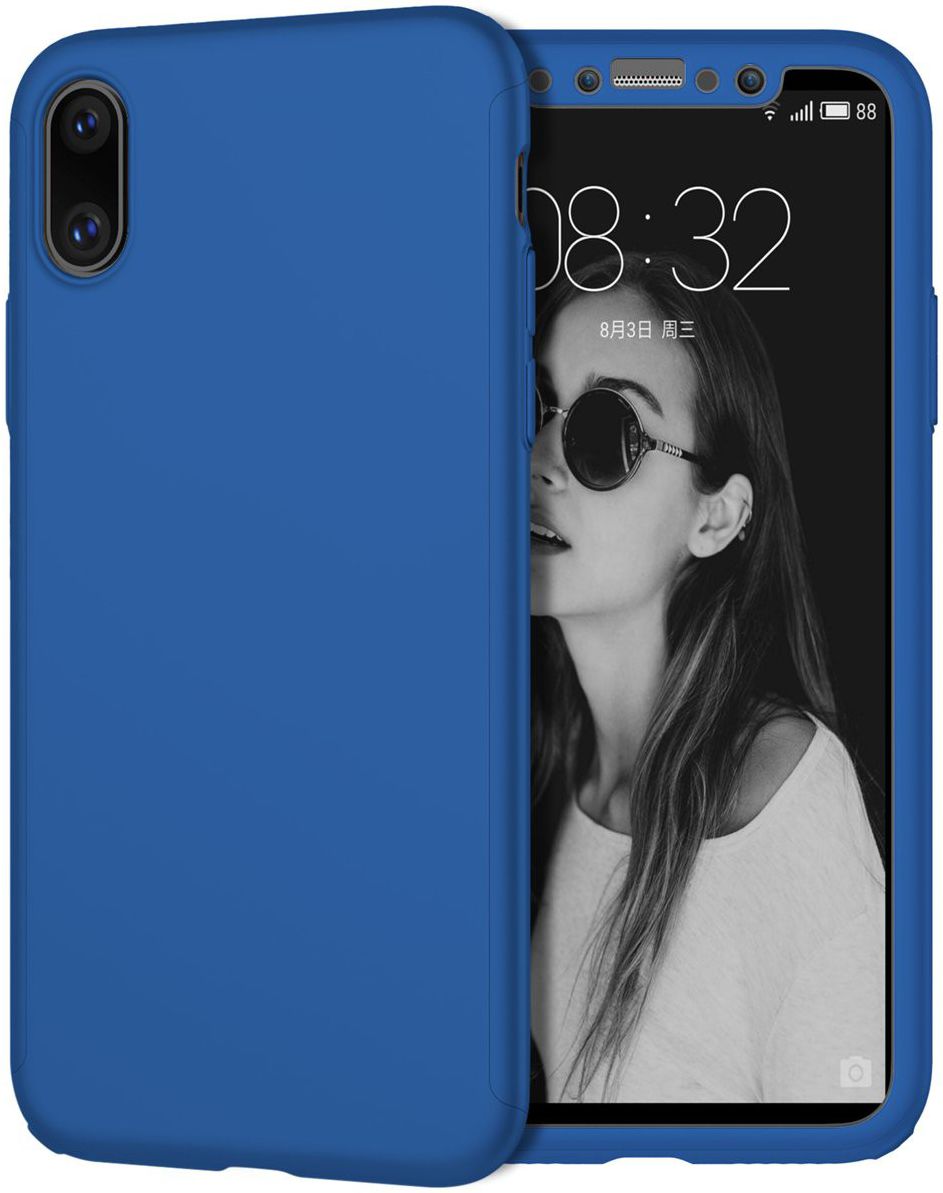 Apple iPhone XS Max Full Cover Hard Case met Tempered Glass Blauw afbeelding 2