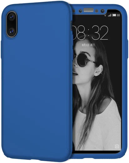 Apple iPhone XS Max Full Cover Hard Case met Tempered Glass Blauw afbeelding 2