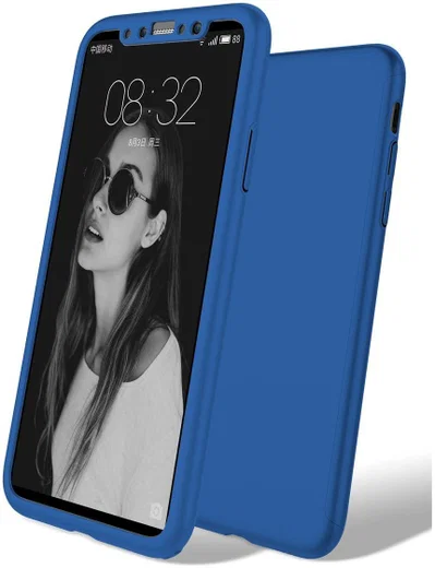Apple iPhone XS Max Full Cover Hard Case met Tempered Glass Blauw afbeelding 3