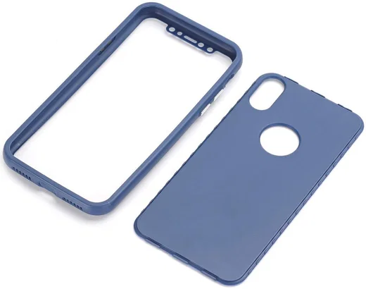 Apple iPhone XS Full Cover Hard Case met Tempered Glass Blauw afbeelding 2