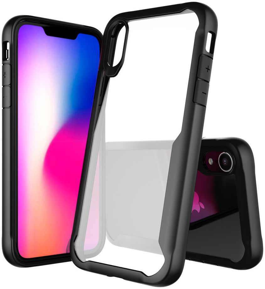 Apple iPhone XR Hybride Back Cover Hoesje Transparant Zwart afbeelding 2