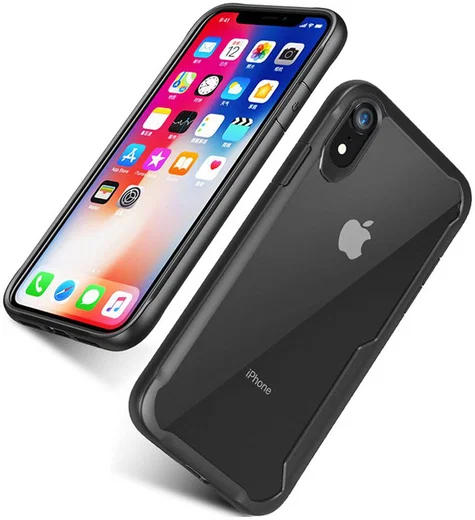 Apple iPhone XR Hybride Back Cover Hoesje Transparant Zwart afbeelding 5