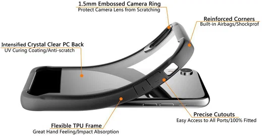 Apple iPhone XR Hybride Back Cover Hoesje Transparant Zwart afbeelding 7