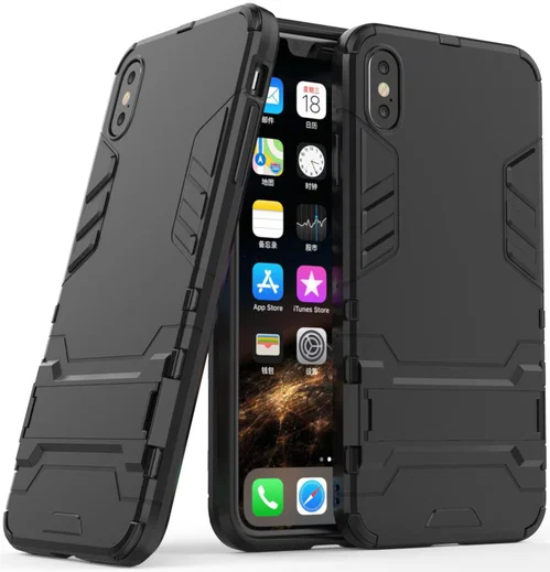 Apple iPhone XS Max Hybride Hoesje met Standaard Zwart afbeelding 1