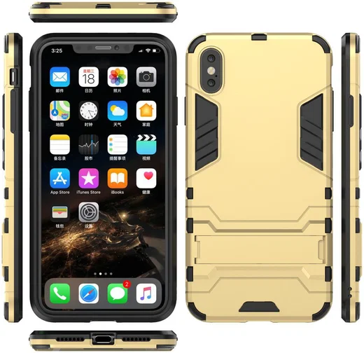 Apple iPhone XS Max Hybride Hoesje met Standaard Goud afbeelding 3