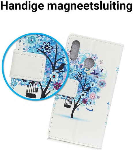 Huawei P Smart Plus Portemonnee Hoesje met Boom Print Blauw afbeelding 4