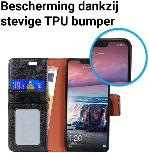 Huawei P Smart Plus Portemonnee Hoesje Echt Leer Zwart afbeelding 5